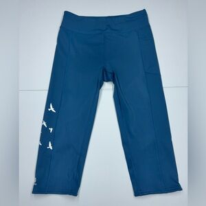 Oiselle Blue Cropped Running Leggings Size 10 Athletic Capri Birds Pocket